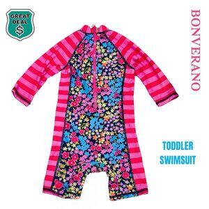 Baby Girl Toddler Pink Swimsuit One Piece Sunsuits Long Sleeve with UPF 50+.